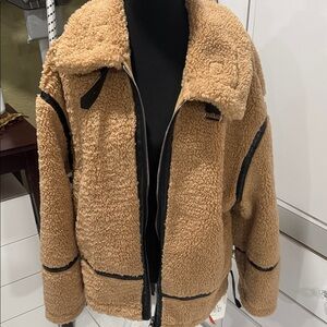 Tan Sherpa Jacket with Black Accents
